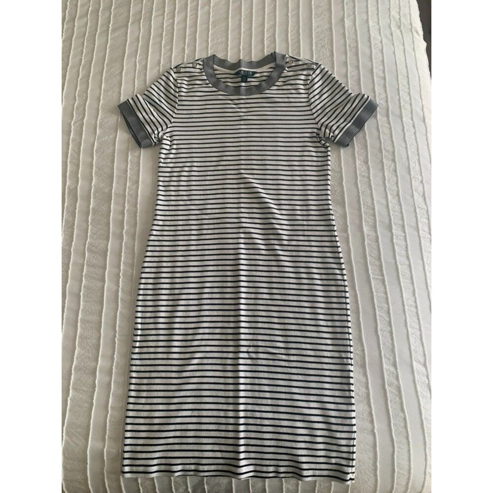 Lauren Ralph Lauren Black/White nautical striped dress Large preppy classic